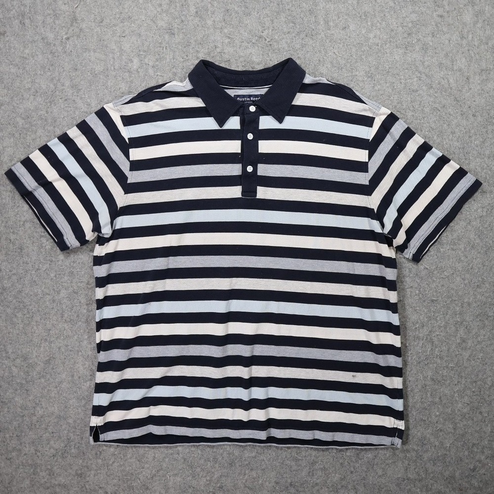 Austin Reed Polo Shirt Mens XXL Blue Excellent Striped Mercerized Cotton